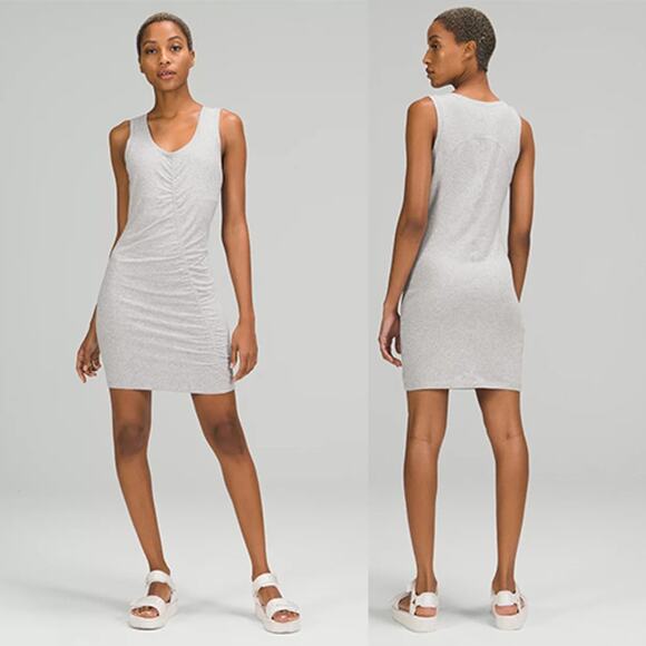 Lululemon Dresses & Skirts - NEW Lululemon LA Tight To Body Ruched Sleeveless Gray Mini Dress Size: 2